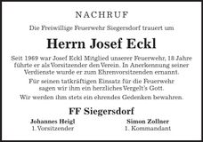 Traueranzeige Josef Eckl