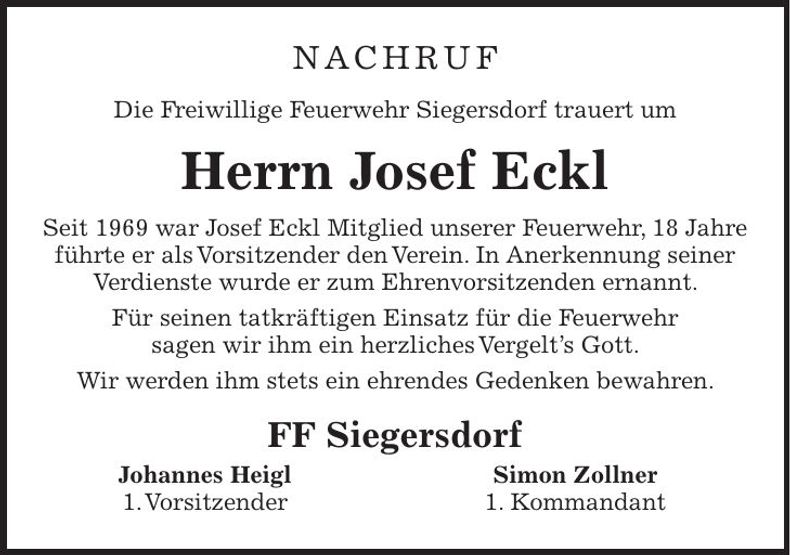 Traueranzeige Josef Eckl