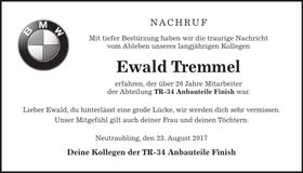 Traueranzeige Ewald Tremmel