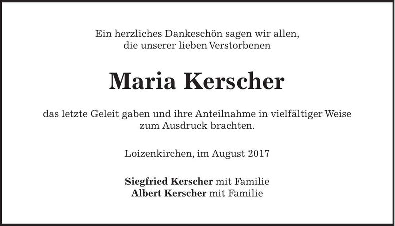 Traueranzeige Maria Kerscher