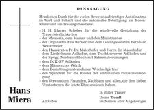 Traueranzeige Hans Miera