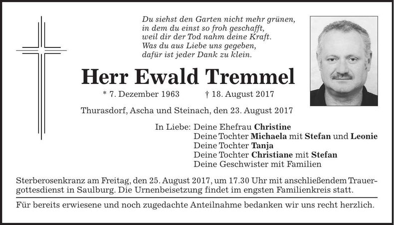 Traueranzeige Ewald Tremmel