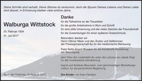 Traueranzeige Walburga Wittstock