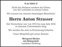 Traueranzeige Anton Strasser
