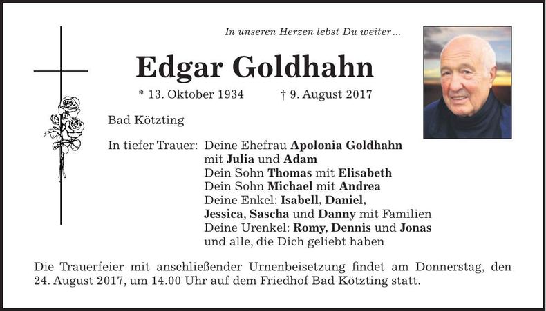Traueranzeige Edgar Goldhahn
