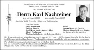 Traueranzeige Karl Nachreiner