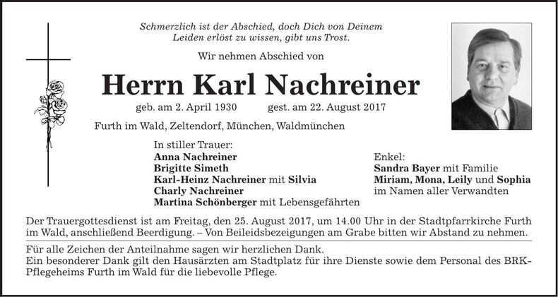 Traueranzeige Karl Nachreiner
