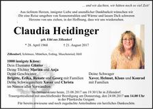 Traueranzeige Claudia Heidinger