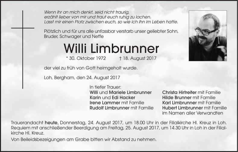 Traueranzeige Willi Limbrunner
