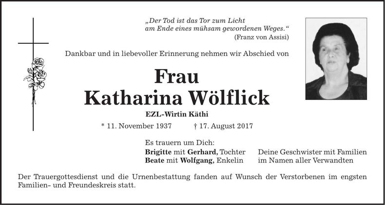 Traueranzeige Katharina Wölflick