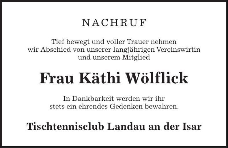 Traueranzeige Käthe Wölflick