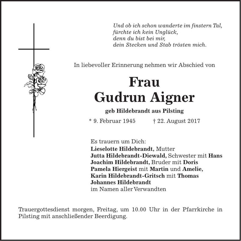 Traueranzeige Gudrun Aigner