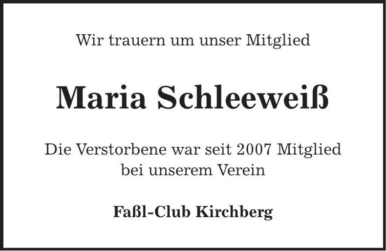 Traueranzeige Maria Schleeweiß