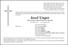 Traueranzeige Josef Unger
