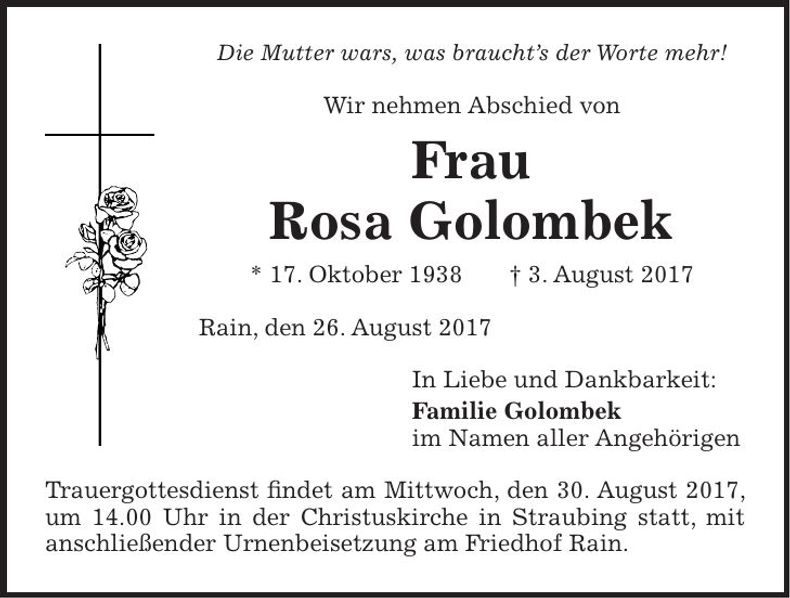 Traueranzeige Rosa Golombek