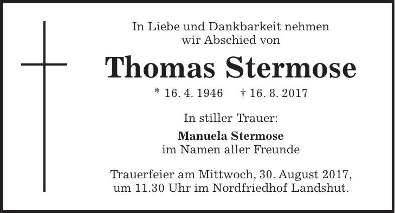 Traueranzeige Thomas Stermose