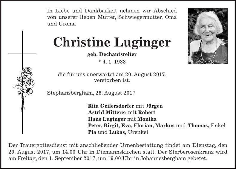 Traueranzeige Christine Luginger