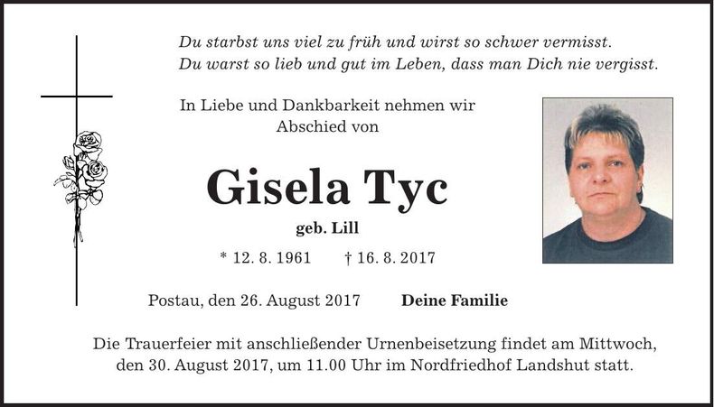 Traueranzeige Gisela Tyc