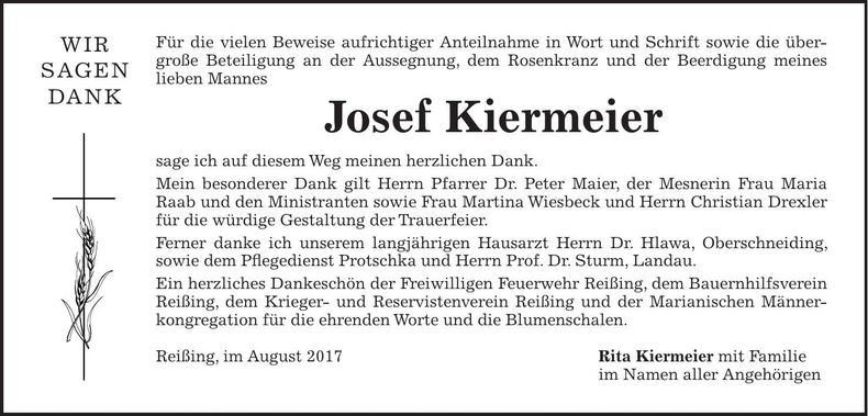 Traueranzeige Josef Kiermeier