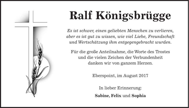 Traueranzeige Ralf Königsbrügge