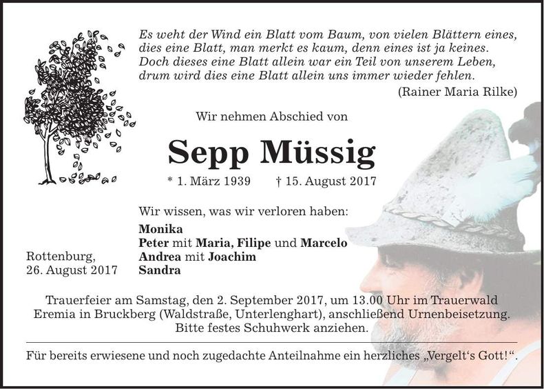 Traueranzeige Sepp Müssig