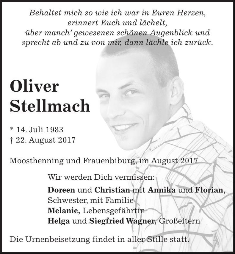 Traueranzeige Oliver Stellmach