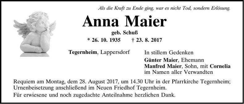 Traueranzeige Anna Maier