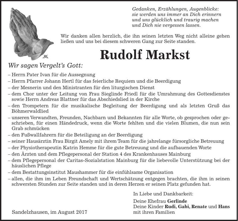 Traueranzeige Rudolf Markst