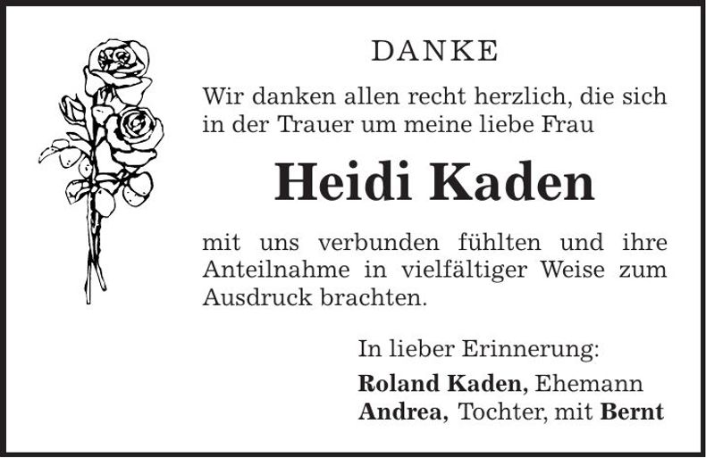 Traueranzeige Heidi Kaden