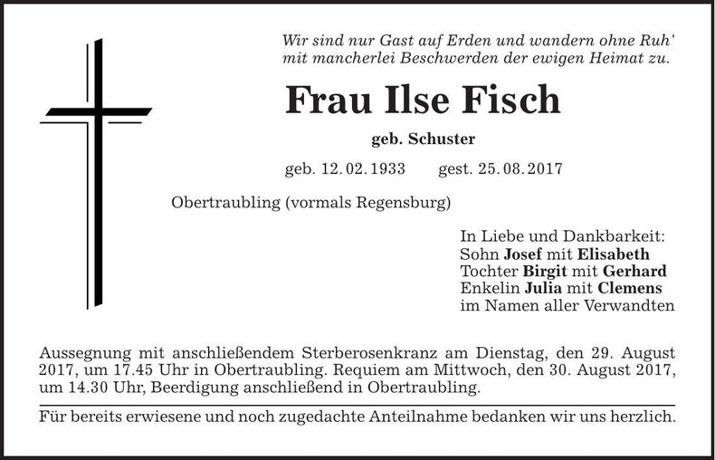 Traueranzeige Ilse Fisch