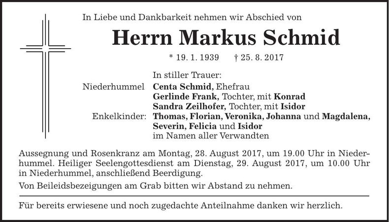 Traueranzeige Markus Schmid