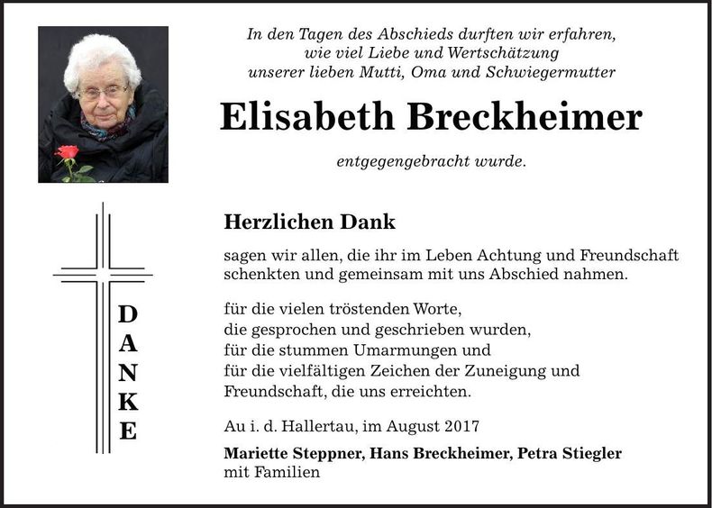 Traueranzeige Elisabeth Breckheimer