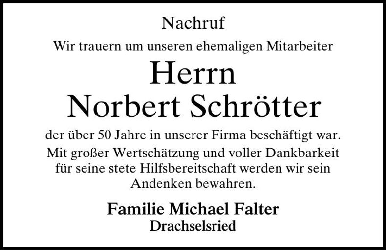 Traueranzeige Norbert Schrötter