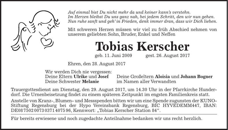 Traueranzeige Tobias Kerscher