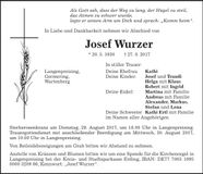 Traueranzeige Josef Wurzer