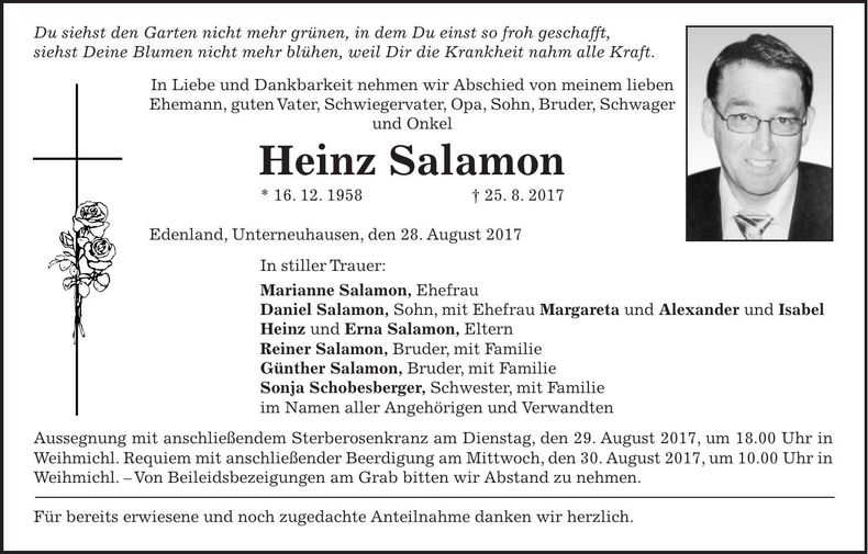 Traueranzeige Heinz Salamon