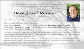 Traueranzeige Josef Reger