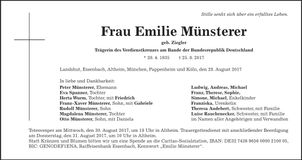 Traueranzeige Emilie Münsterer