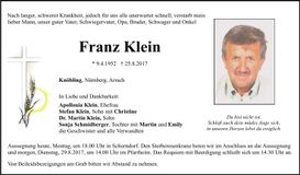 Traueranzeige Franz Klein