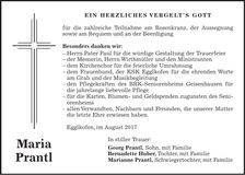 Traueranzeige Maria Prantl