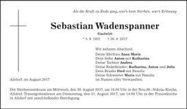 Traueranzeige Sebastian Wadenspanner