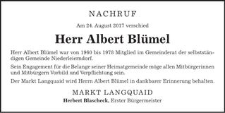 Traueranzeige Albert Blümel