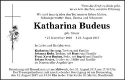 Traueranzeige Katharina Budeus