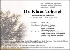 Traueranzeige Klaus Dr. Tobesch