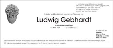 Traueranzeige Ludwig Gebhardt
