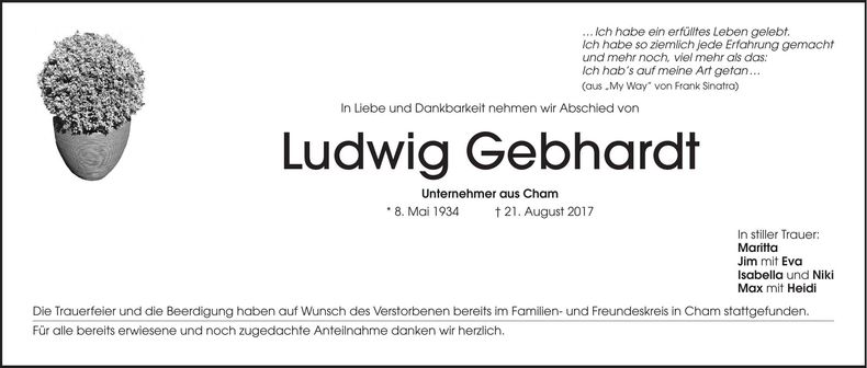 Traueranzeige Ludwig Gebhardt