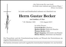 Traueranzeige Gustav Becker