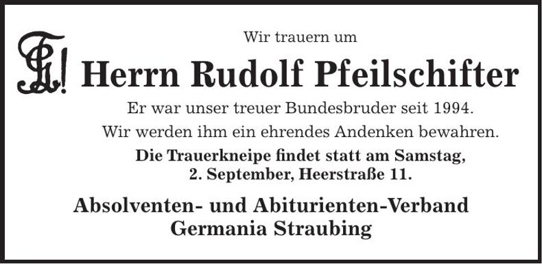 Traueranzeige Rudolf Pfeilschifter