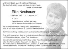 Traueranzeige Elke Neubauer