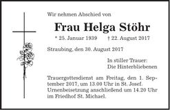 Traueranzeige Helga Stöhr